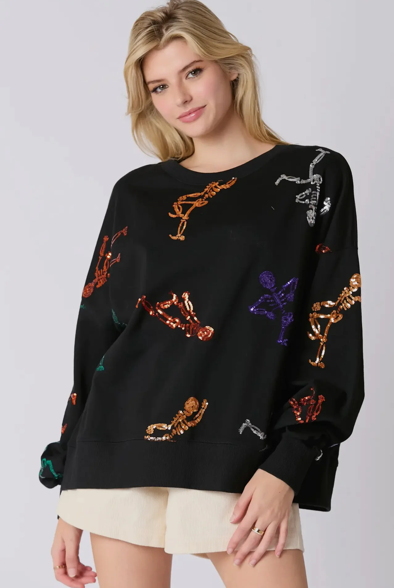 skull sequin embroidered sweatshirt