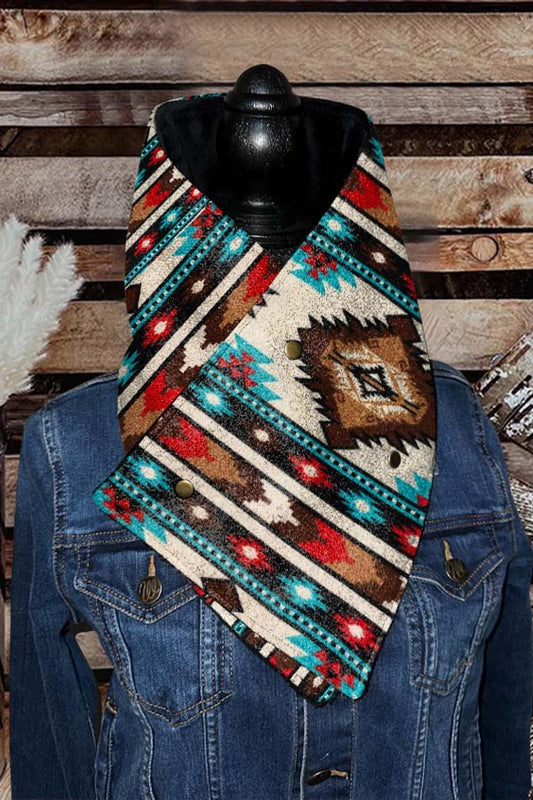 Western Cowboy Blue Aztec Warm Neck Hood