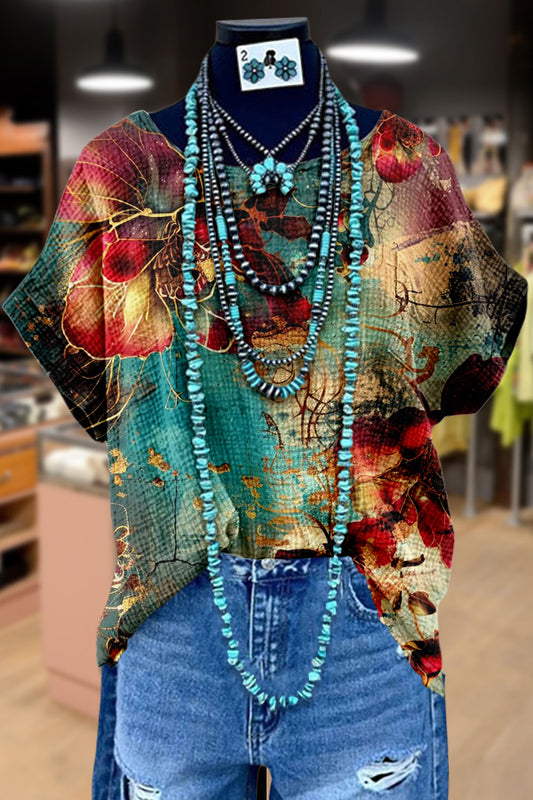 Contrast Floral Print Dolman Sleeve Top
