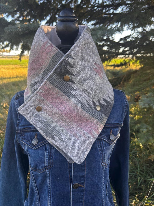Western Cowboy Grey Aztec Warm Neck Hood