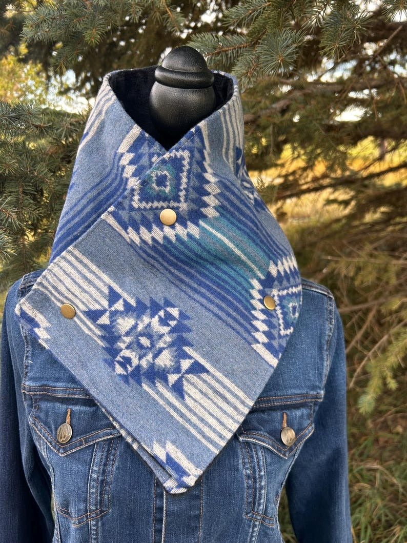 Western Cowboy Blue Aztec Warm Neck Hood