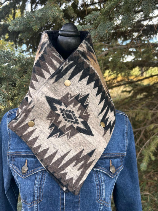 Western Cowboy Brown/Black Aztec Warm Neck Hood