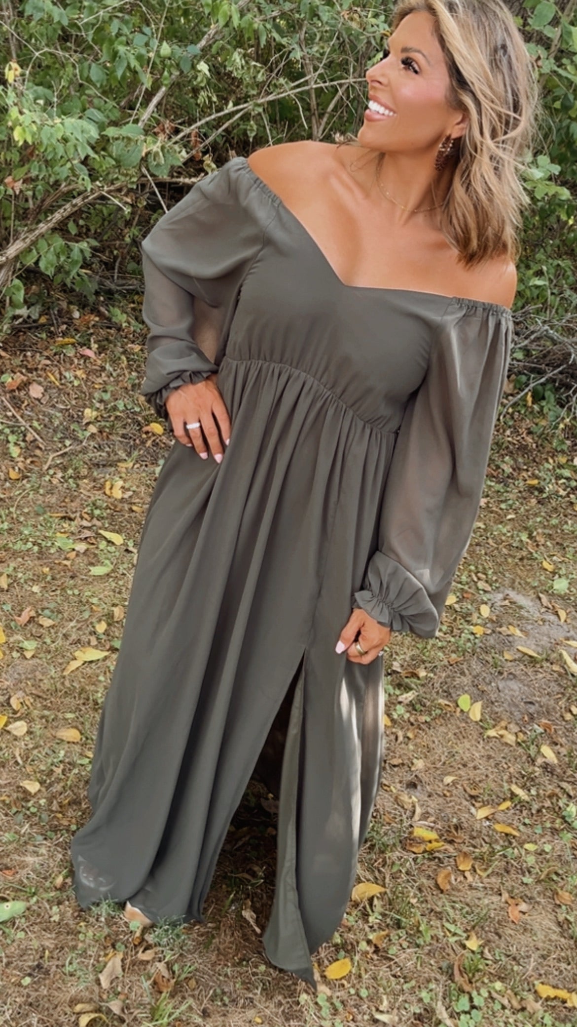 Timeless Romantic Chiffon Maxi Dress, Olive