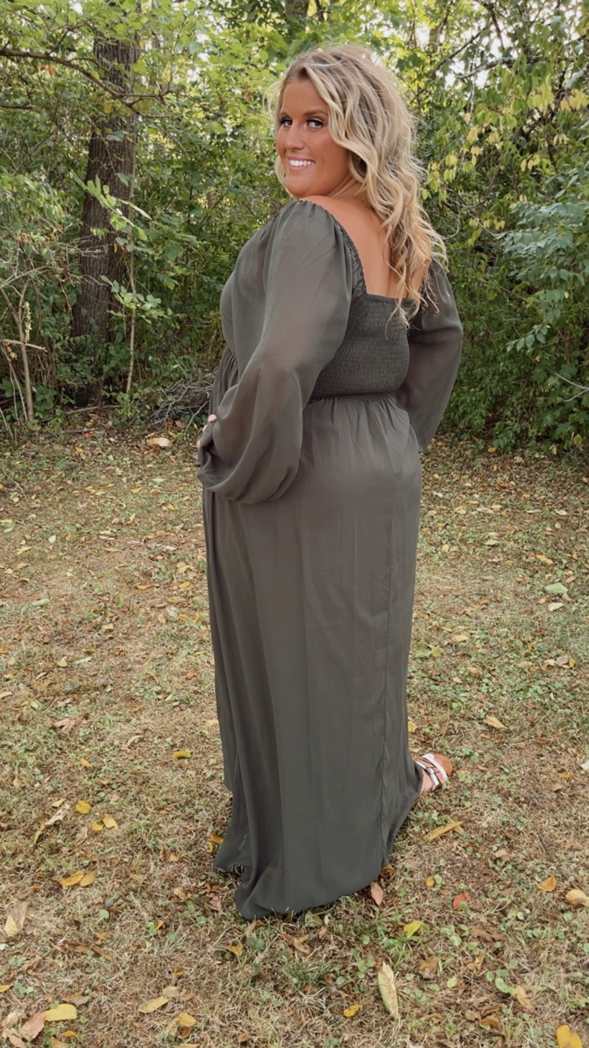 Timeless Romantic Chiffon Maxi Dress, Olive