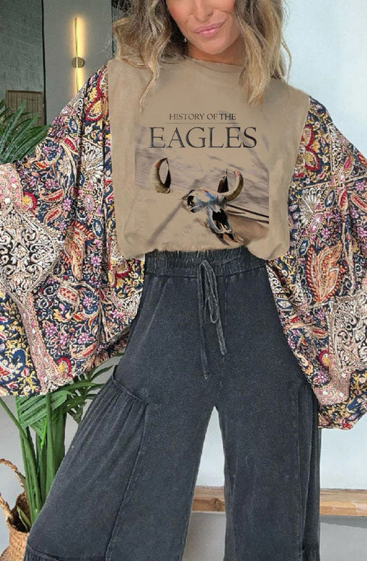 Retro Print Mixed T-Shirt