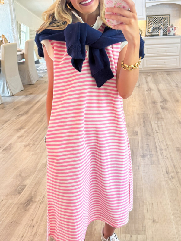 Ivory and Pink Striped Relaxed Midi Dress