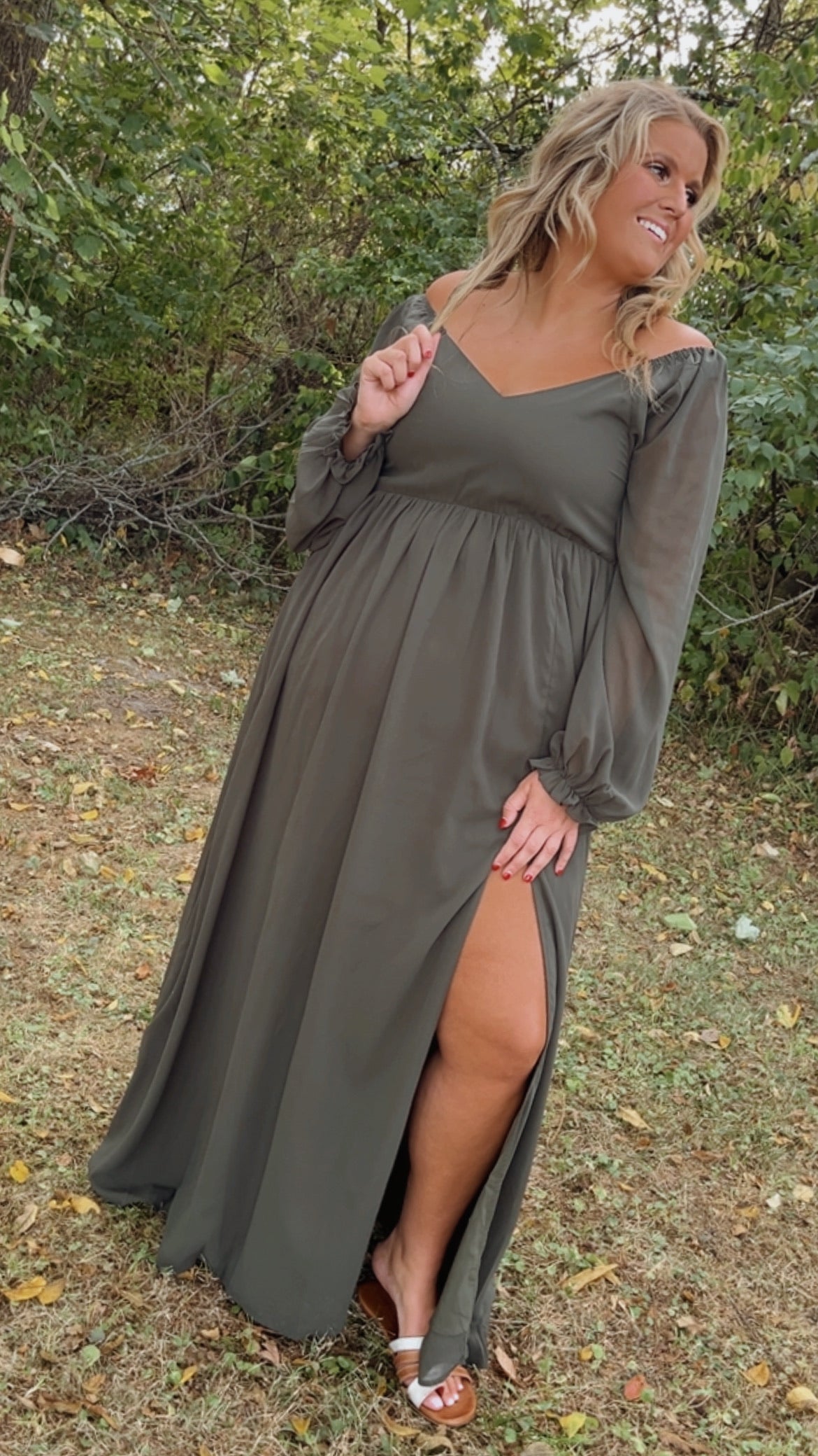 Timeless Romantic Chiffon Maxi Dress, Olive
