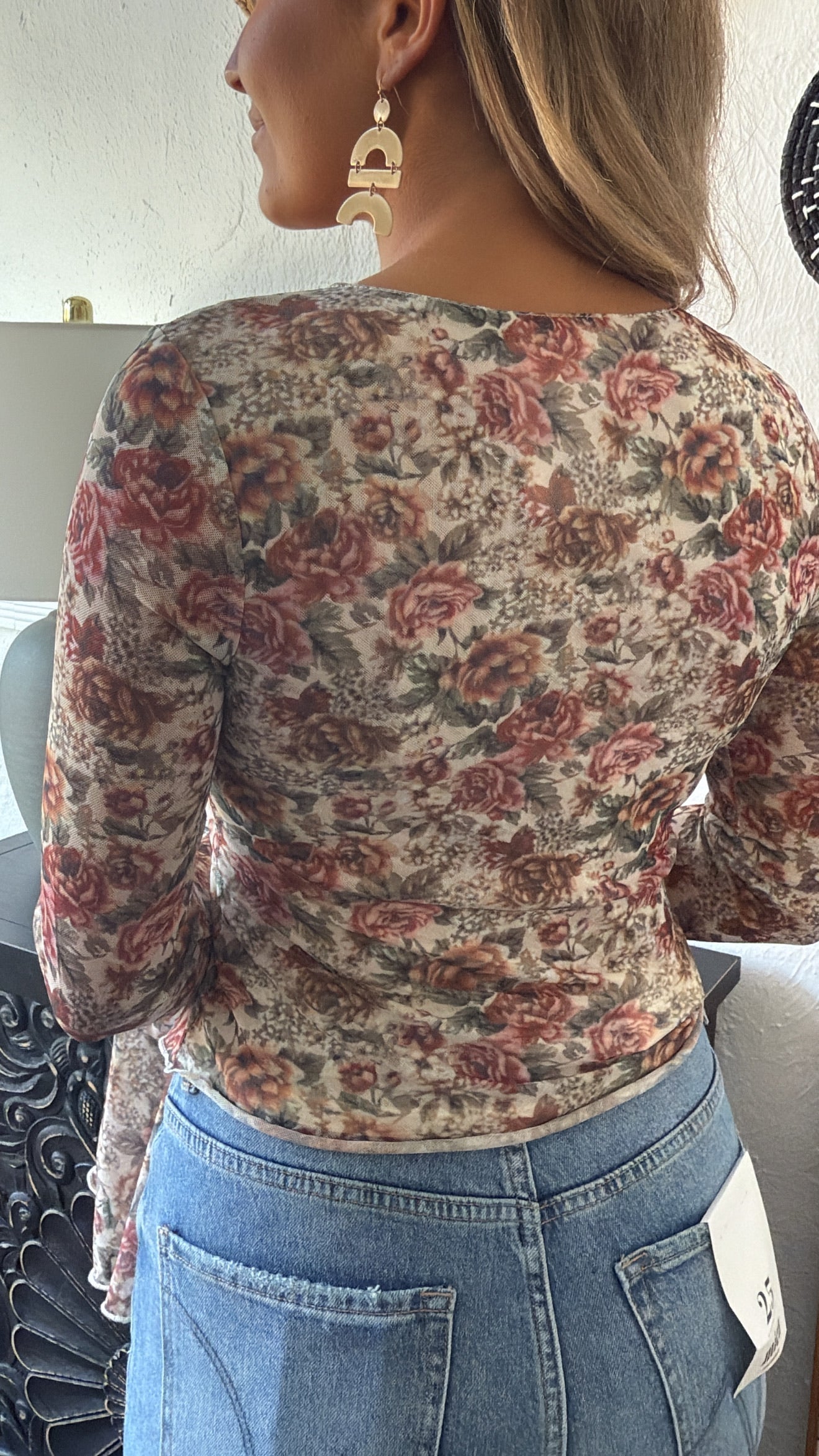 Last Floral Kiss Tied Top, Cream