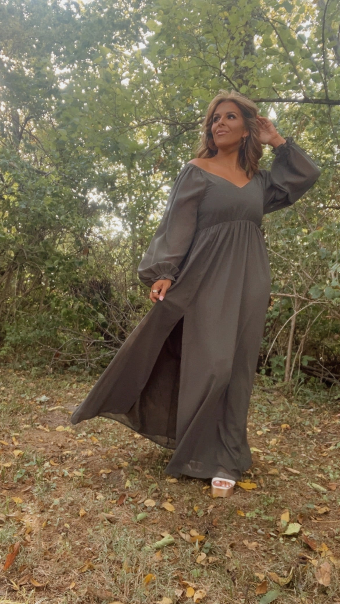 Timeless Romantic Chiffon Maxi Dress, Olive