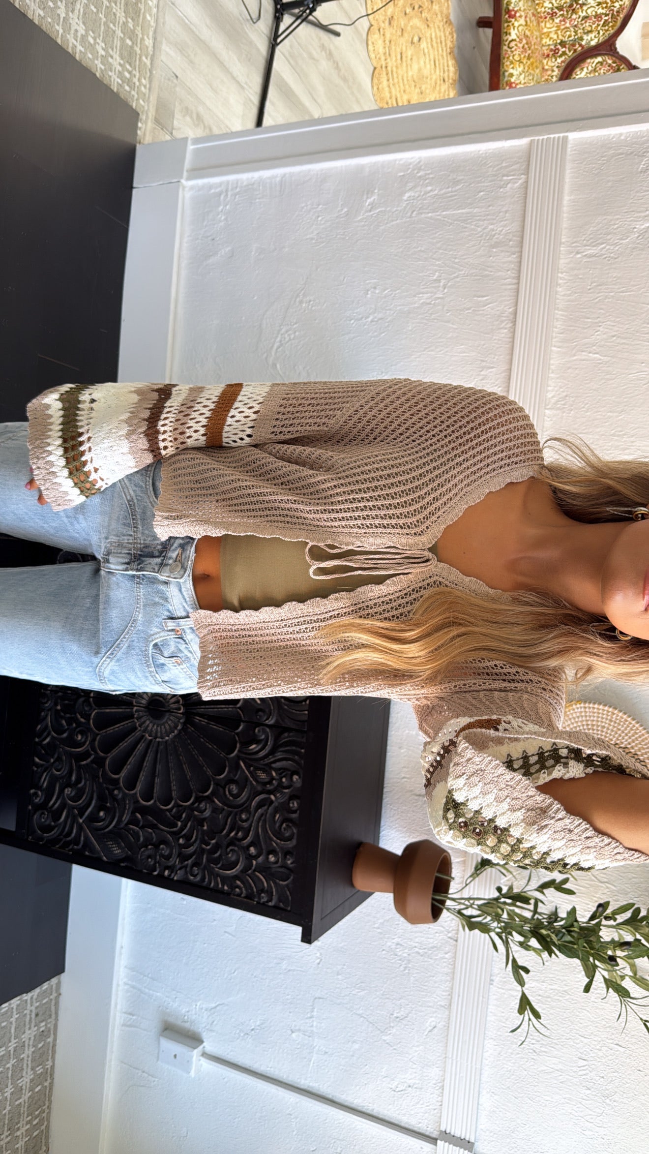 Toasted Almond Knit Cardigan, Mocha/ Olive
