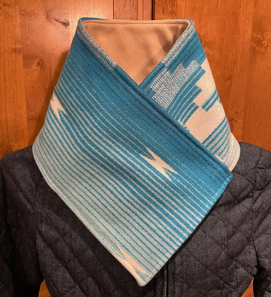 Western Cowboy Blue Aztec Warm Neck Hood