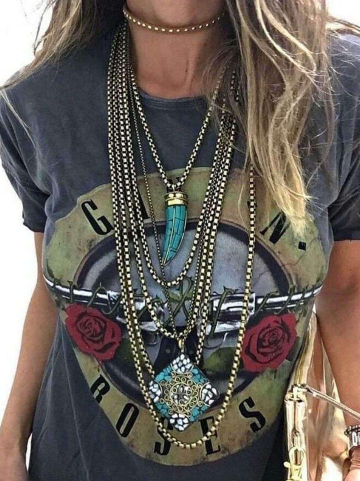 Rose retro trend print T-shirt top