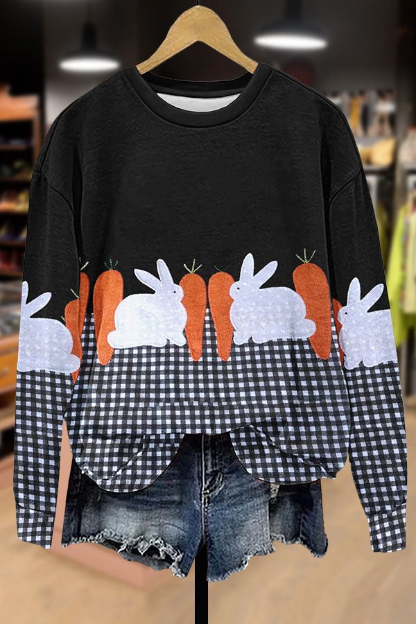 Checkered Easter Bunny Print Sweatshirt