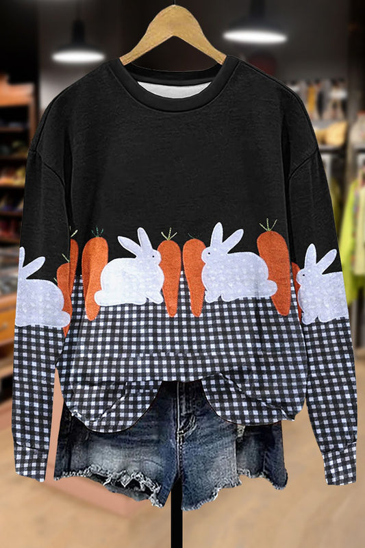 Checkered Easter Bunny Print Sweatshirt