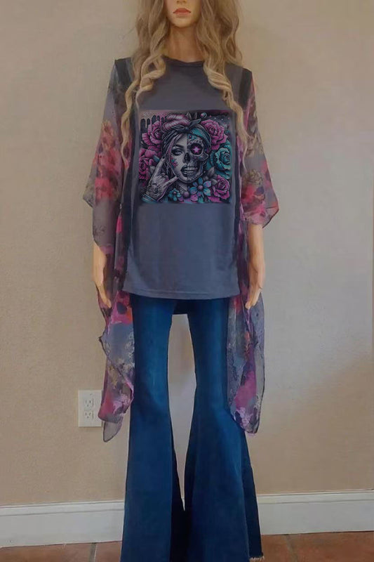 Little Ugly Girl Printed Bat Sleeve Top