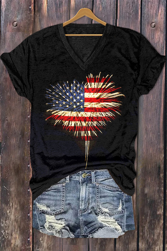 Chic Stars heart Print Patriots'S Day T-Shirt