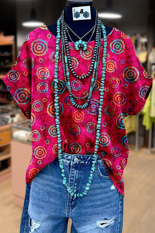 Multi Color Print Dolman Sleeve Top