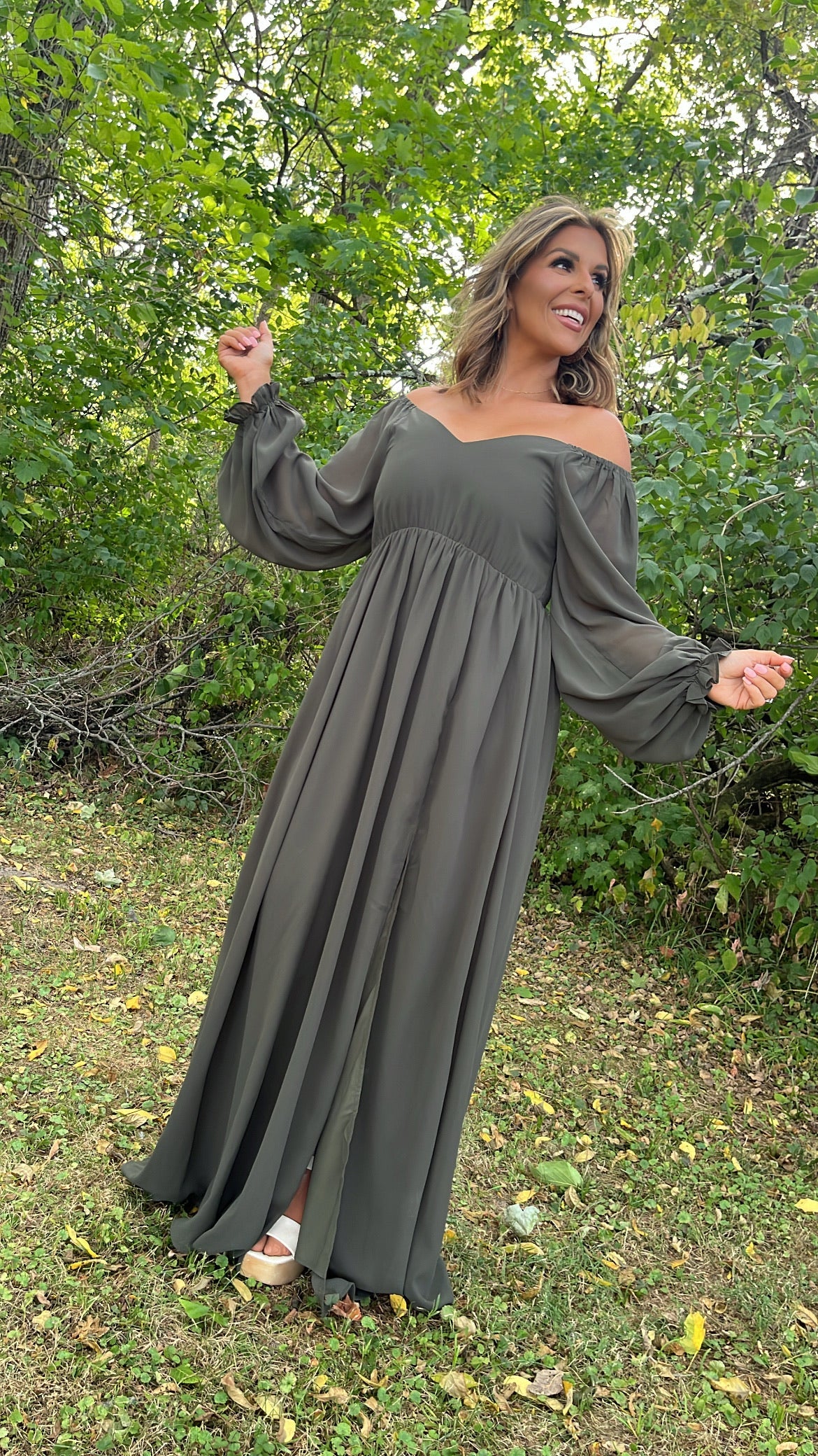 Timeless Romantic Chiffon Maxi Dress, Olive