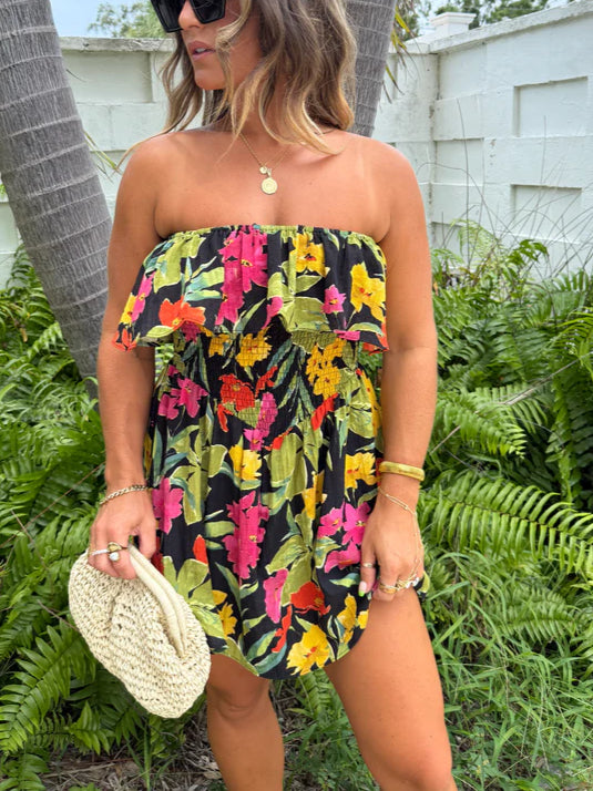 Rio Floral Romper Dress Black Multi