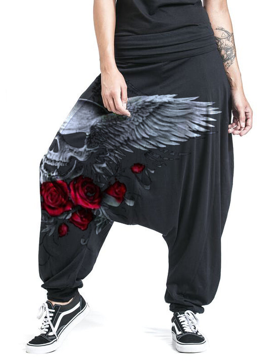 Skull Wing Casual Punk Loose Harem Pants