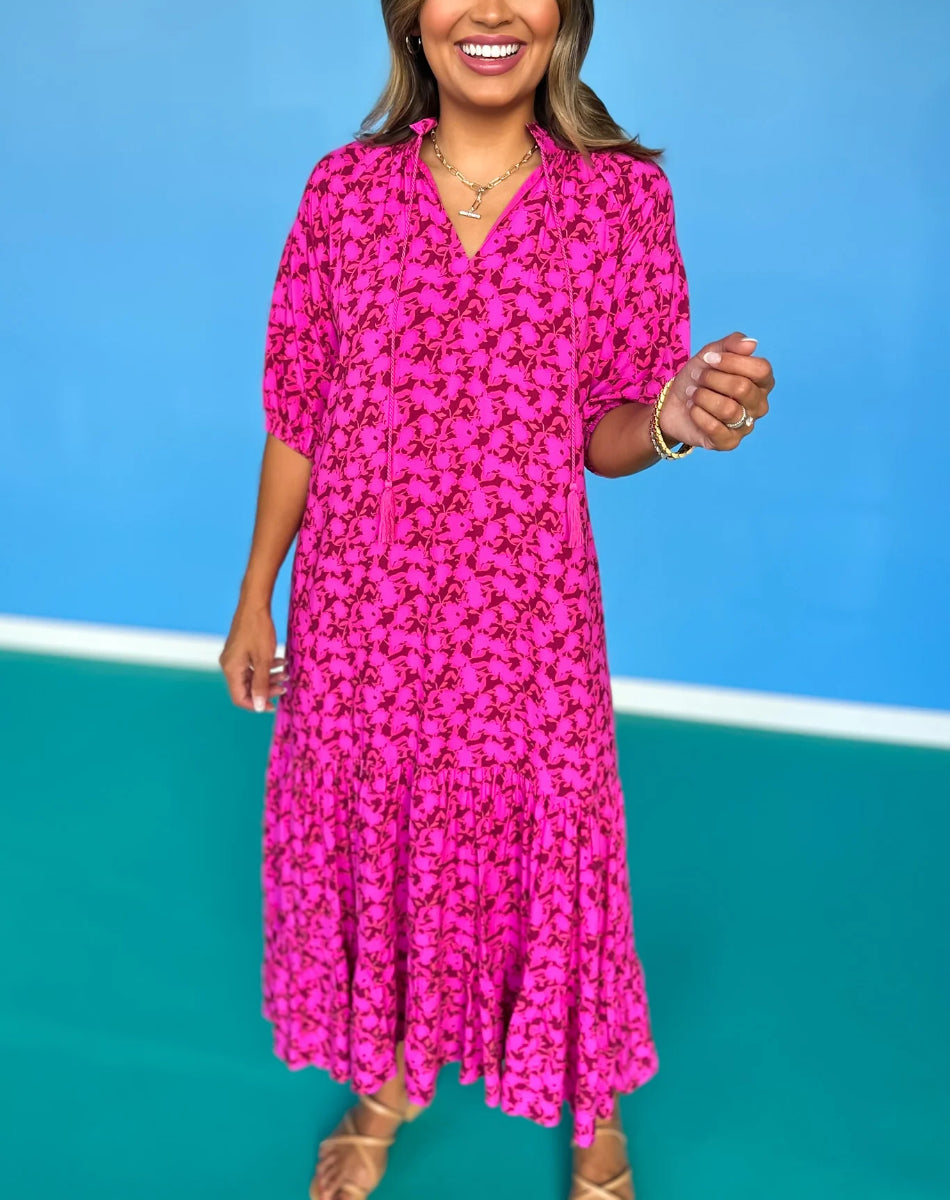 Floral short-sleeved maxi dress