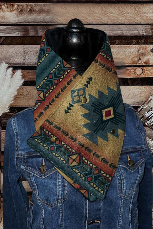 Western Cowboy Blue Aztec Warm Neck Hood