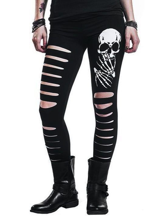 Punk skull print ripped pants