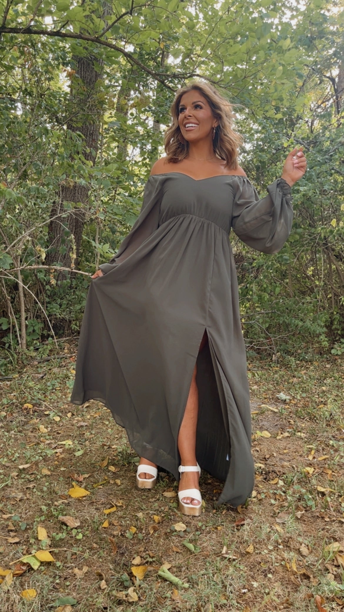 Timeless Romantic Chiffon Maxi Dress, Olive