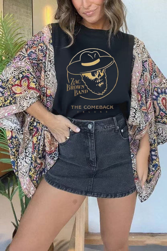 Zac Brown Band Printed mixed bat sleeve top