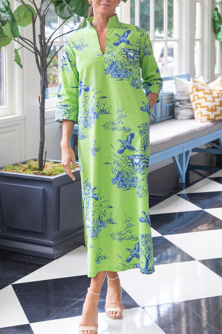 Tand Up Collar Pockets Side Slits Dress（Includes belt）