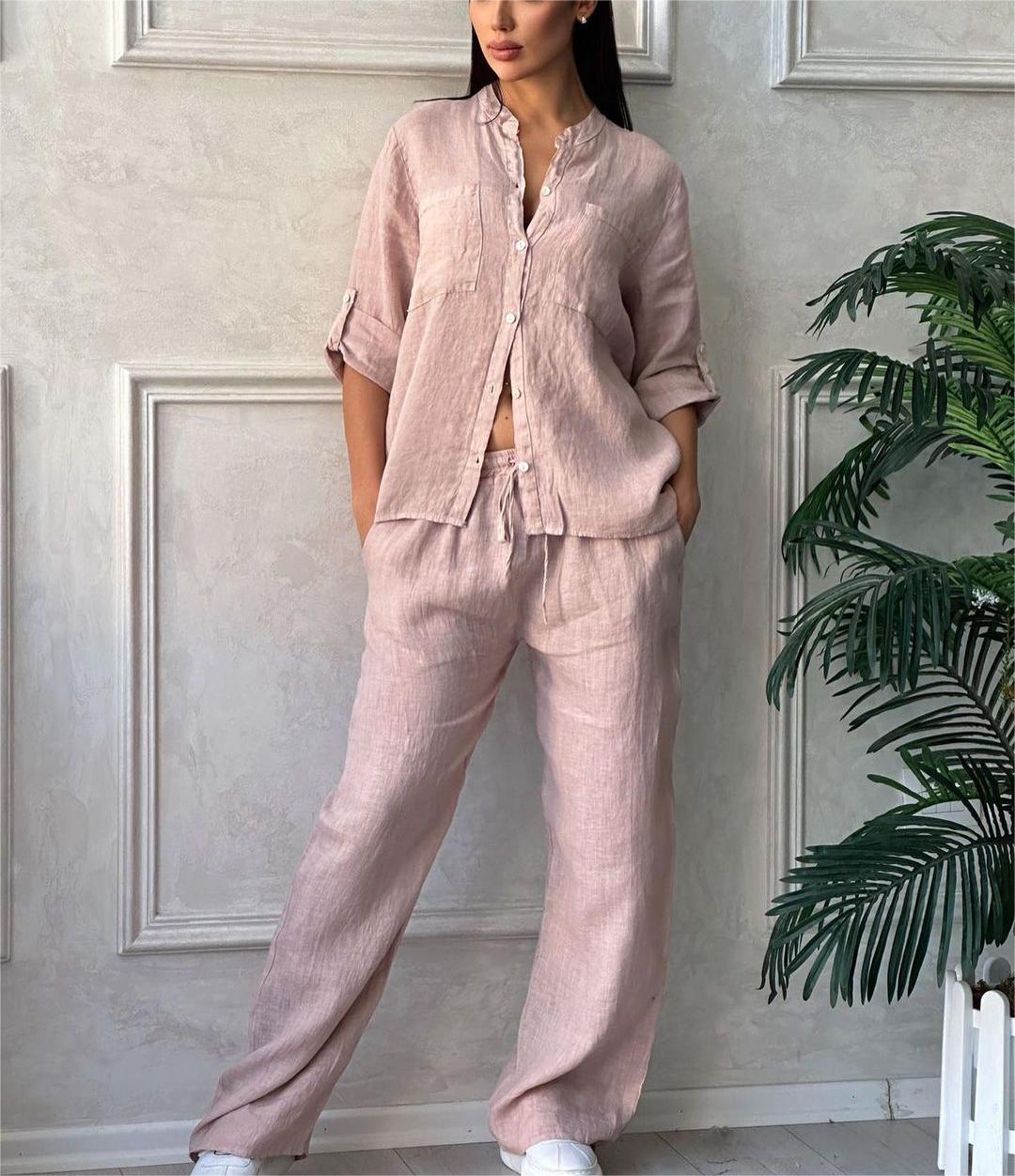 Women's Cotton & Linen Shirt Co-ord Set