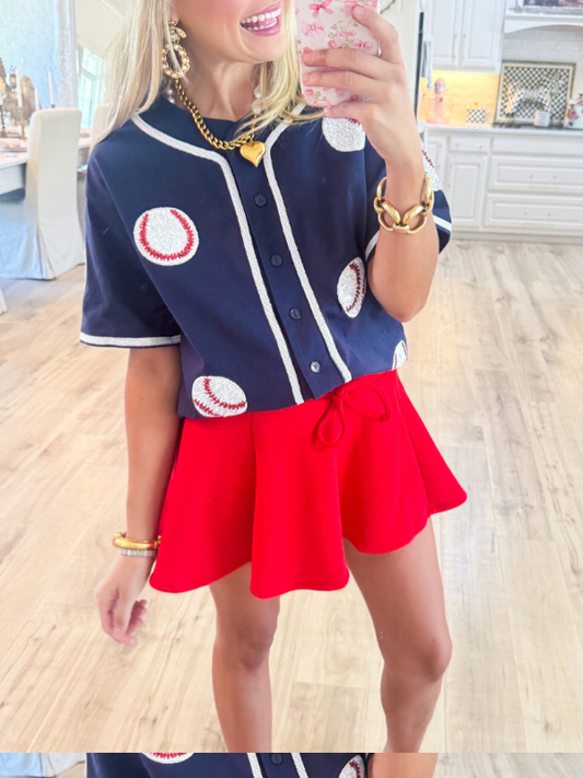 Navy Sequin Baseball Top