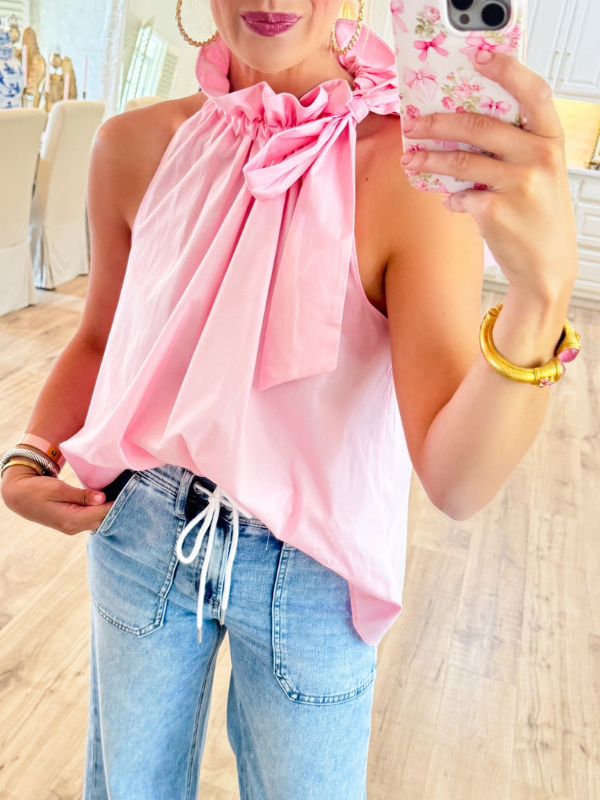 Ruffle Neck Tie Sleeveless Top
