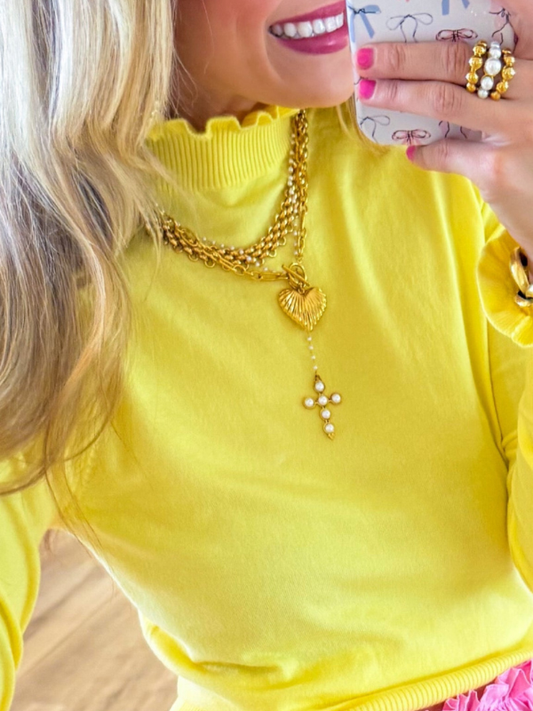 Pearl Cross Lariat Necklace