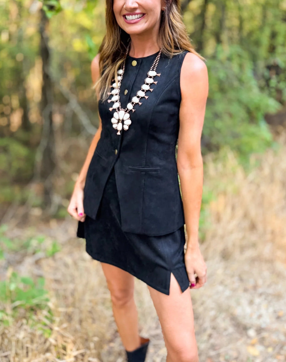 Suede vest and skirt reverse set