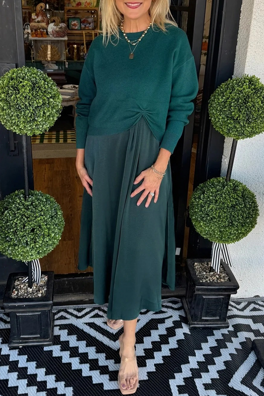 Women Inner Dress + Knitted Pleated Top Casual Suit