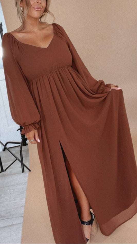 Timeless Romantic Chiffon Maxi Dress, Brown
