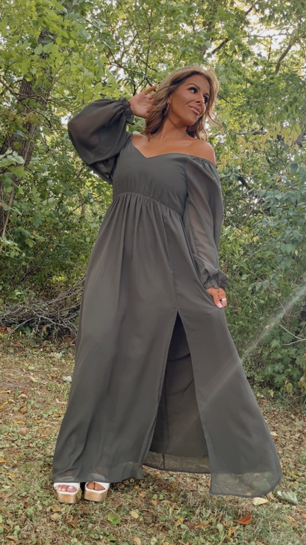 Timeless Romantic Chiffon Maxi Dress, Olive