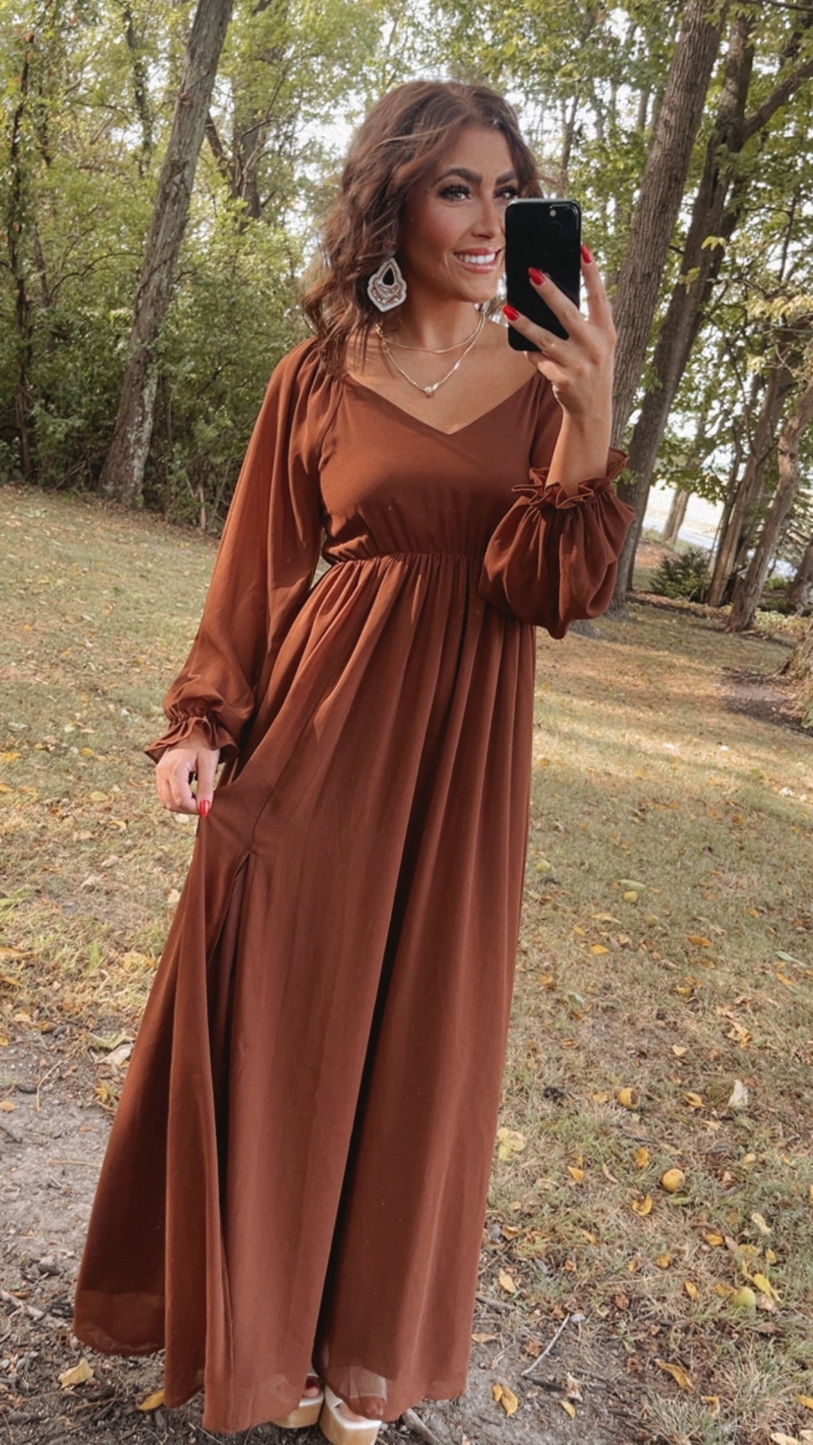 Timeless Romantic Chiffon Maxi Dress, Brown