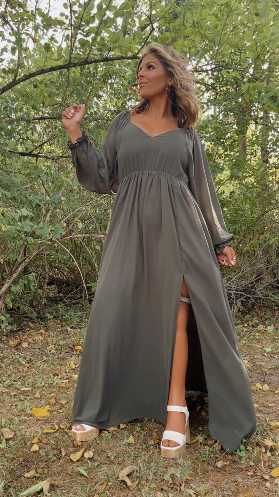 Timeless Romantic Chiffon Maxi Dress, Olive