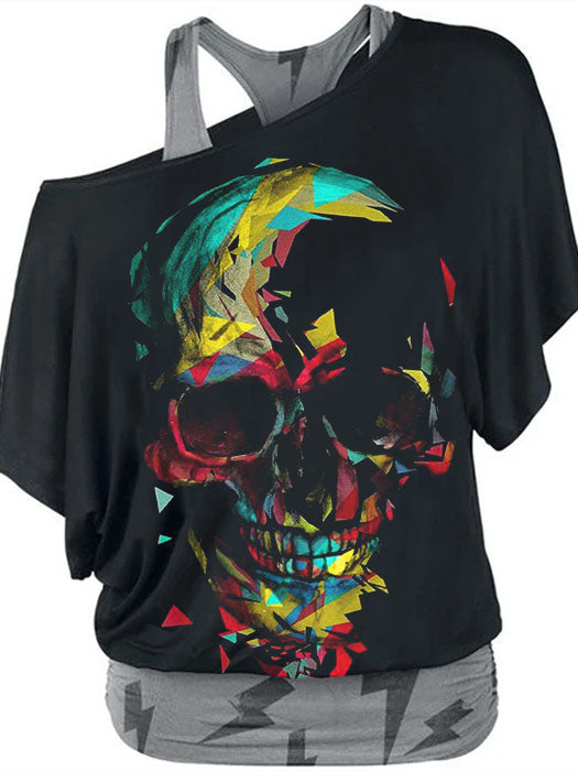 Punk print casual cotton plus size top