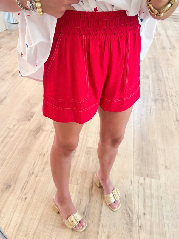 Red High Waisted Shorts