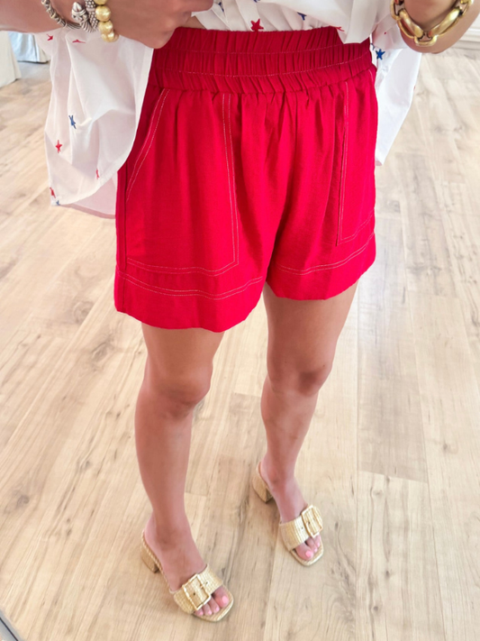 Red High Waisted Shorts