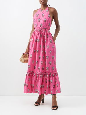 Salena Printed Cotton Halterneck Dress