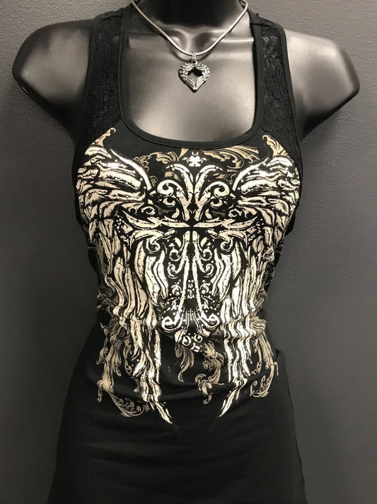 Punk skull print sleeveless T-shirt