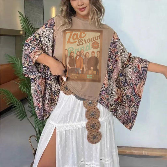 Zac Brown Band Printed mixed bat sleeve top