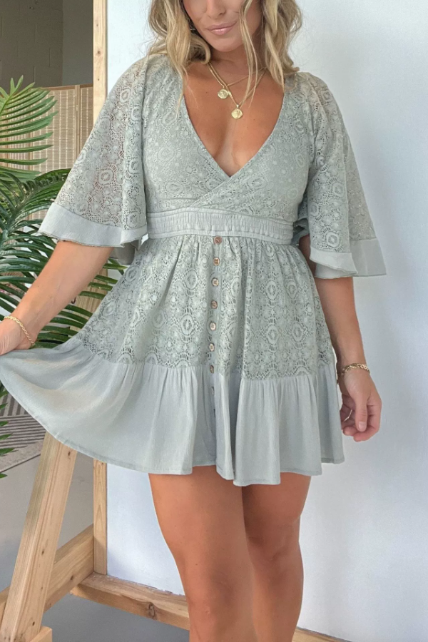 Sweet Detail Lace Back Mini Dress