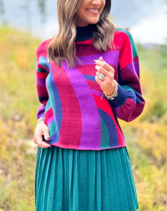 Maroon printed turtleneck sweater