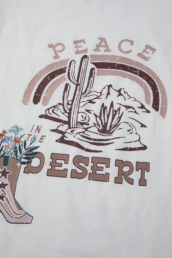 PEACE DESERT GRAPHIC ASYMMETRIC PRINTED PATCHWORK SLEEVE TOP