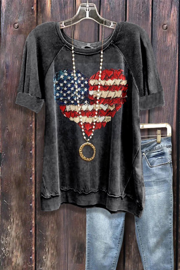 Chic America Heart Print Patriotic Sweatshirt